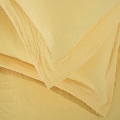 Yellow King Size Washed Crinkle Duvet Cover Set