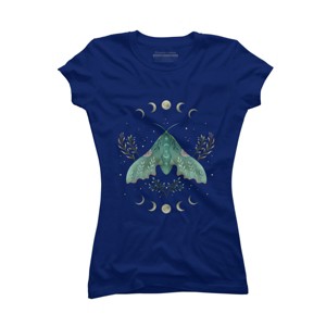 Junior's Design By Humans Luna and Moth By EpisodicDrawing T-Shirt - 1 of 3
