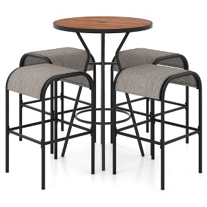 Tangkula 5 PCS Patio Bistro Set Round Table w/ 1.6" Umbrella Hole & 4 Stools Metal Frame - 1 of 4