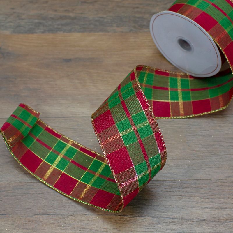 Northlight Red, Green and Gold Plaid Christmas Wired Craft Ribbon 2.5" x 10 Yards, 2 of 4
