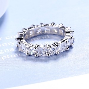 14K White Gold Brilliant & Princess Cut Eternity Ring with Simulated Diamonds - 1 of 3