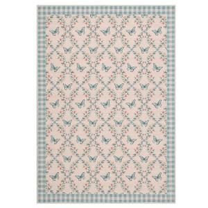 Washable Modern Butterfly Floral Rug Non Slip Low Pile Rug Soft Throw Floor Cover Foldable Indoor Carpet for Living Room Bedroom - 1 of 4