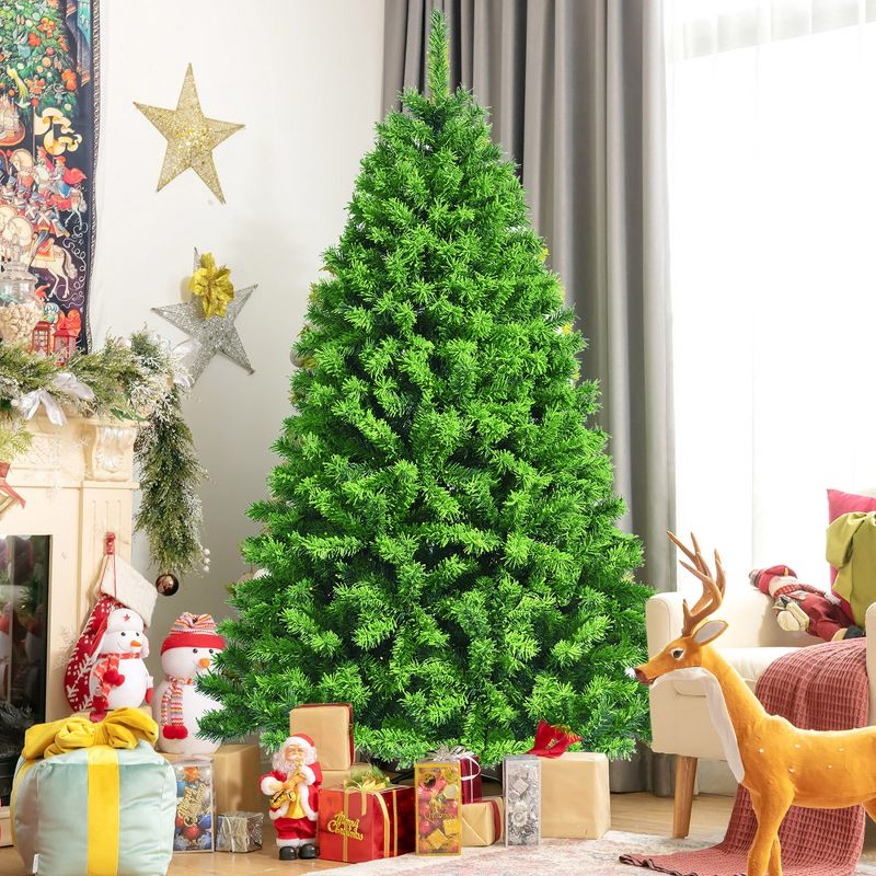 Costway 6.5ft Green Flocked Hinged Artificial Christmas Tree w/ Metal Stand Green, 3 of 11