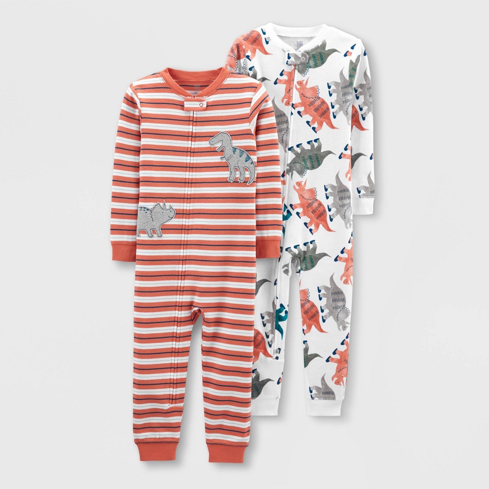 Toddler Boys' 2pk Footless Dino Pajama Jumpsuit - Just One You made by carter's Orange/White 3T