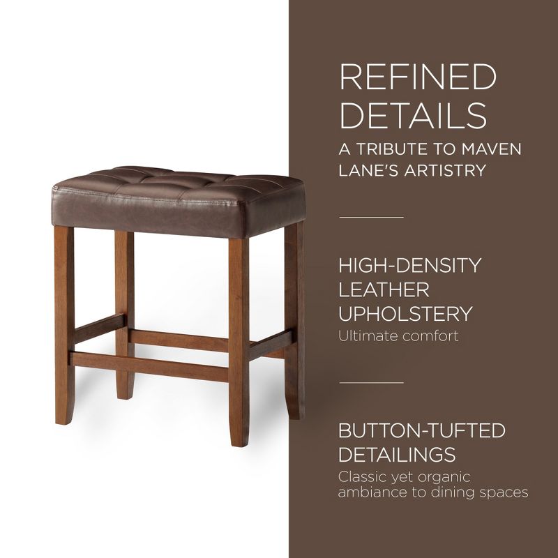 A La Carte Harper Kitchen Stool in Wood Finish with Distressed Brown Vegan Leather, Set of 2, 4 of 8
