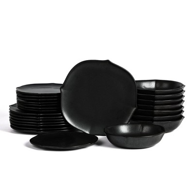 Stone Lain Set Stoviglie 32 Pezzi In Gres Porcellanato – 8 Persone – Nero Opaco E Bianco