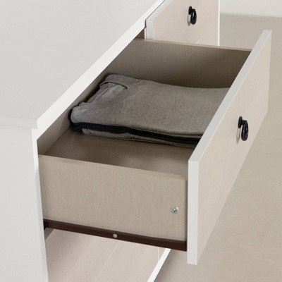 White and Blue Double 6-Drawer Dresser with Metal Handles