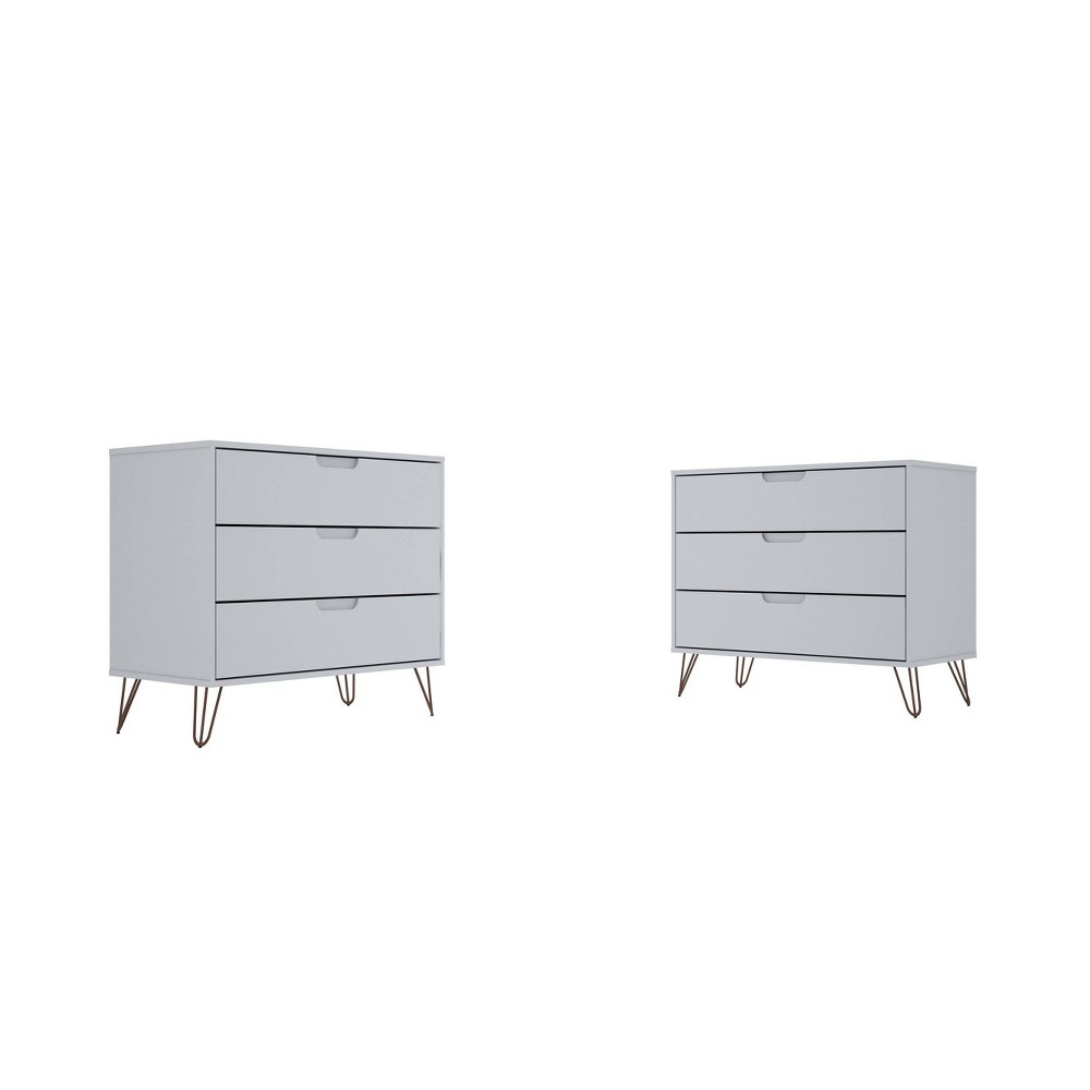 Photos - Dresser / Chests of Drawers Set of 2 Rockefeller 3 Drawer Dresser White - Manhattan Comfort