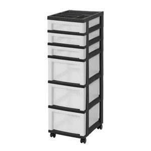6-Drawer Plastic Storage Cart with Organizer Top and Wheels, Clear/Black - 1 of 4