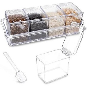 Aoibox Clear Seasoning Box Set with 4 Spice Jars, Lids & Spoons - Acrylic Storage Containers for Salt,Sugar, Pepper, Cinnamon & More-Kitchen Organizer - 1 of 4