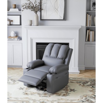 Recliner Chair with Heat & Massage - 360° Swivel Rocking Chair with USB Port, Cup Holders, Side Pockets