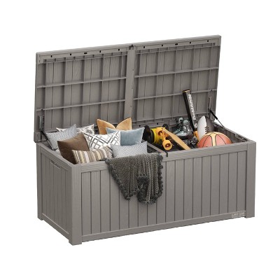 East Oak 150 gal Waterproof Resin Deck Box Gray: Weather & Wind-Resistant, 53.35 lbs, Easy No-Tool Assembly