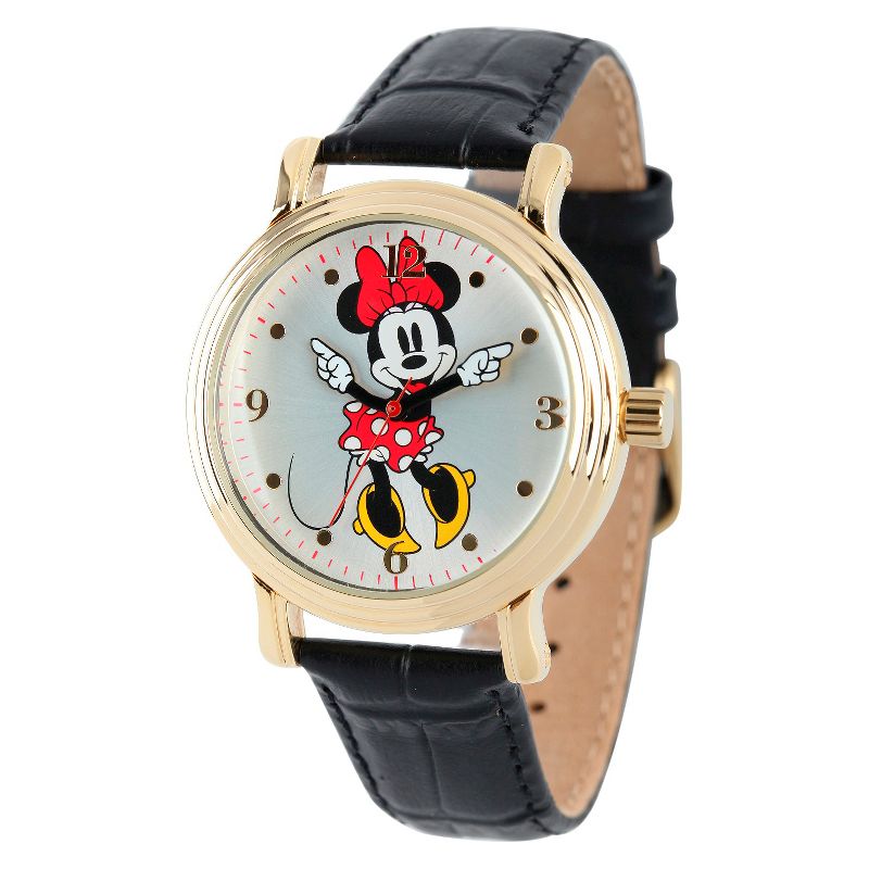 Women&#39;s Disney Minnie Mouse Shinny Vintage Articulating Watch with Alloy Case - Black/Gold, 1 of 6
