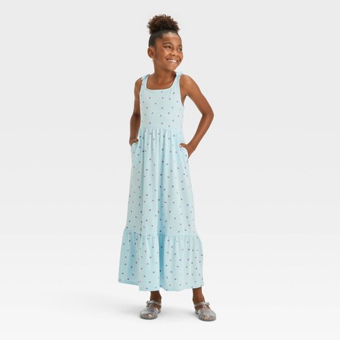 Girls' Floral Knit Maxi Dress - Cat & Jack™ Light Blue L Plus