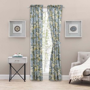 Ellis Hydrangea Classic Pattern Printed 1.5" Rod Pocket Window Tailored Pair with Ties Blue - 1 of 4
