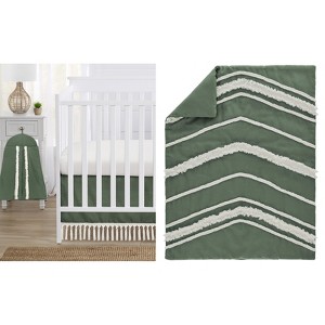 Sweet Jojo Designs Girl Baby Crib Bedding Set - Dark Green and Ivory Boho Fringe Collection 4pc - 1 of 4