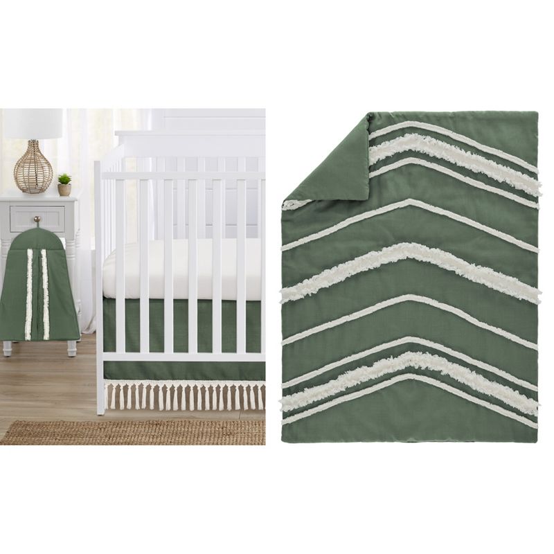 Sweet Jojo Designs Girl Baby Crib Bedding Set - Dark Green and Ivory Boho Fringe Collection 4pc, 1 of 8