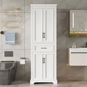 Freestanding Bathroom Storage Cabinet with Drawer, Adjustable Shelves, Damping Hinge Doors, Durable Painted Finish, White - ModernLuxe - 1 of 4