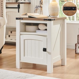 SinCiDo 18"Farmhouse Charging End Table, Wood Rustic Nightstand with Adjustable Storage Shelf, Sofa Side Table for Bedroom - 1 of 4