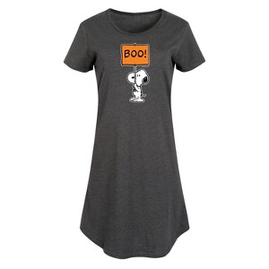 Women's Peanuts Snoopy Boo Sign Graphic T-shirt Dress - Heather Charcoal - 4X - 1 of 4