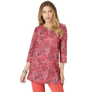 Roaman's Women's Plus Size Three Quarter Notch Neck Soft Knit Tunic - 1 of 4