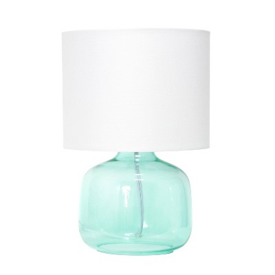 Aqua Glass Nightstand Lamp with White Fabric Shade