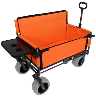 Grungis 3-in-1 Folding Wagon Cart with Rear-Mounted Folding Tabletop,Shopping Cart with 9"x4" Beach Tires,Utility Cart for Camping,Shopping