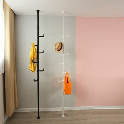 Adjustable laundry rod clothes drying rack DIY floor pull rod storage box suitable for indoor and balcony black