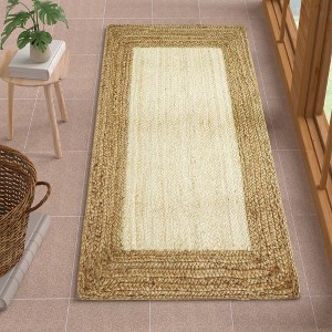 Maxax Rustic Jute Door Mat， Natural Fiber Jute Rug Solid Center for Entryway and Hallway - 1 of 4
