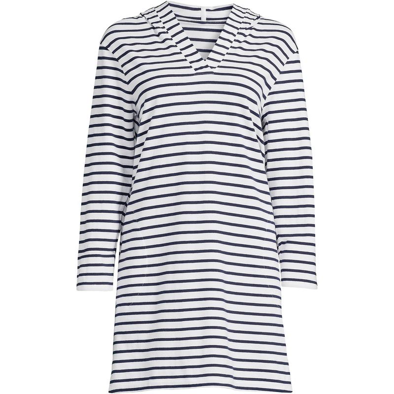 Lands' End Women's Cotton Jersey Long Sleeve Hooded Swim Cover-up Dress, 3 of 6