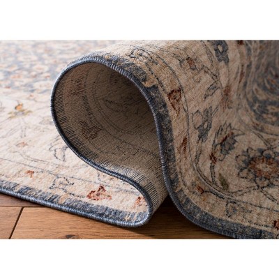Ivory and Blue Vintage-Inspired Easy-Care Runner Rug - 26" x 7"