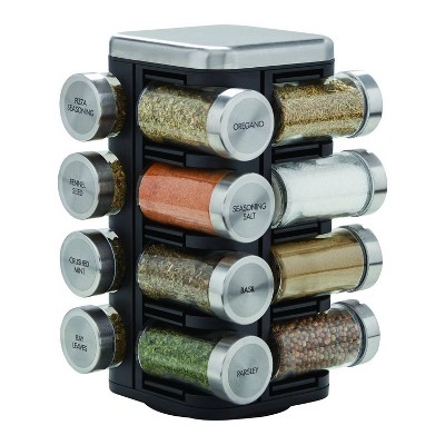 Kamenstein 16pc Jar Plaza Spice Rack: Revolving Seasoning Organizer with Glass Jars, Kitchen Storage Solution
