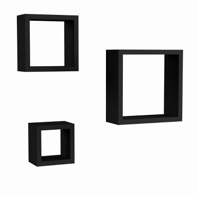 Floating Shelves- Cube Wall Shelf Set with Hidden Brackets, 3 Sizes to Display Décor, Books, Photos, More- Hardware Included by Lavish Home (Black)