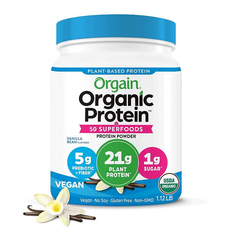 Orgain Organic Vegan Protein &#38; Superfoods Organic Plant Based Powder - Vanilla - 18oz, 1 of 9