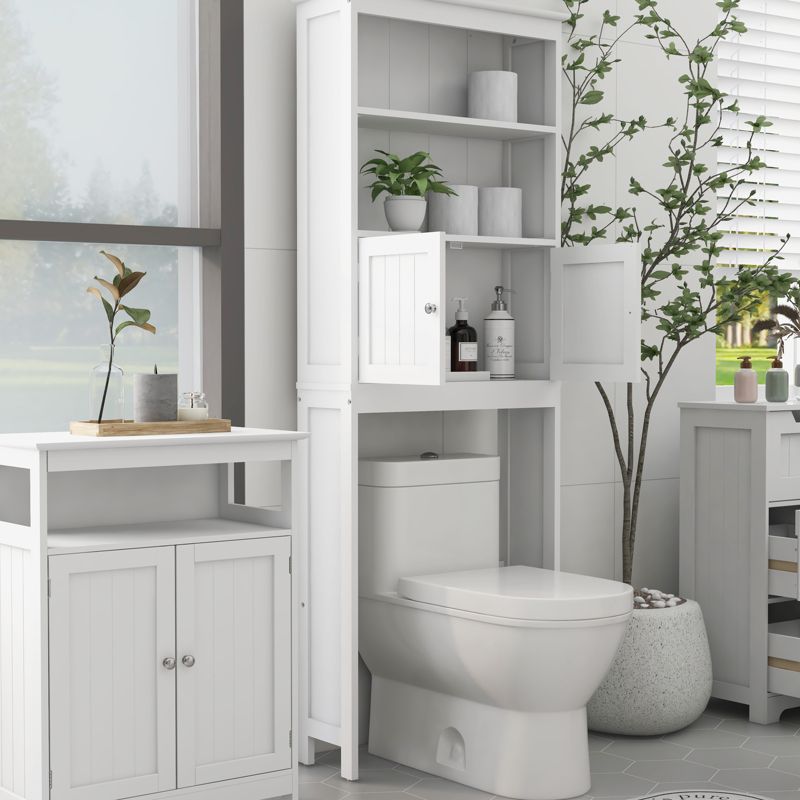 Bathroom Freestanding Storage Cabinet with Shelves Over Toilet, White - ModernLuxe, 5 of 9