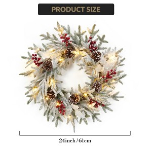 24" Pre-Lit Christmas Wreath for Front Door, Lighted Christmas Door Wreath with Pine Cone, Winter Porch Decorative Garland for Indoor Outside Decor - 1 of 4