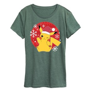 Women's - Pokémon - Pikachu Santa Hat Ugly Sweater Short Sleeve Graphic T-Shirt - 1 of 4