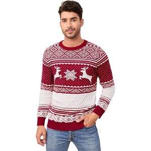 Family Christmas Sweater Crew Neck Reindeer Snowflakes Knitted Pullover for Women/Men/Kids - 1 of 4