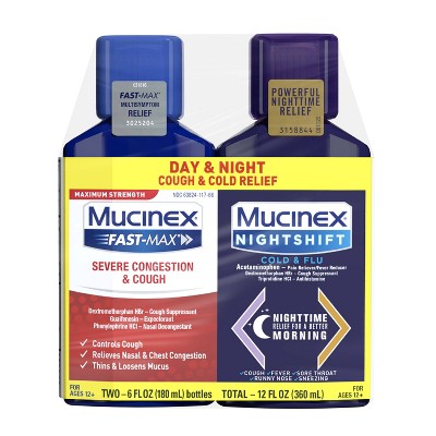 Mucinex Fast Max Adult Severe Congestion & Cough and Night Shift Cold & Flu Dextromethorphan Liquid Combo Pack - 2ct/12 fl oz Total