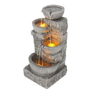 Teamson Home 33.25" Cascading Bowls & Stacked Stones LED Outdoor Water Fountain - 1 of 4
