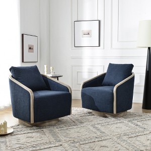 KINWELL 30" Wide Fabric Upholstered Swivel Barrel Accent Armchair,Set of 2 - 1 of 4