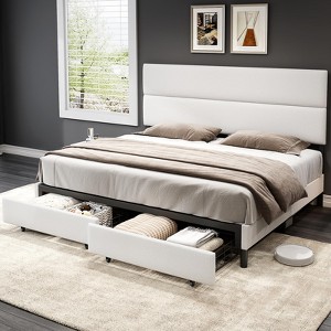 AMERLIFE Linen Upholstered Bed Frame,Bed with 2 Drawers Height Adjustable Headboard - 1 of 4