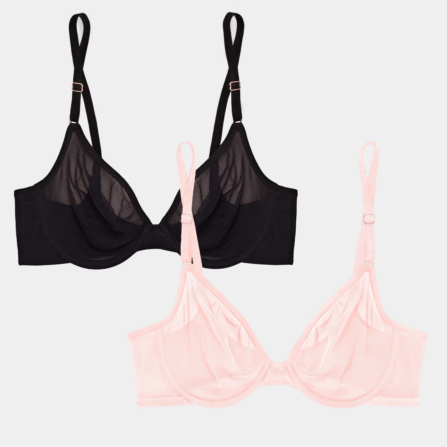 Smart & Sexy Women's Sheer Mesh Demi Underwire Bra 2-Pack Blushing Rose/Black Hue 34C