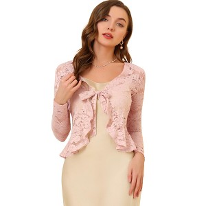 INSPIRE CHIC Women's Tie Front Ruffled Hem Floral Lace Sheer Crop Bolero Shrug - 1 of 4