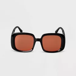 Women's Plastic Rectangle Sunglasses - A New Day™ Black