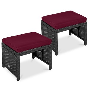 Best Choice Products Set of 2 Multipurpose Patio Wicker Ottomans w/ Removable Cushions - 1 of 4