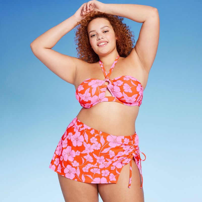 Women's Cinch Side Skirt Cover Up - Wild Fable™ Orange/Pink Tropical Print, 3 of 10