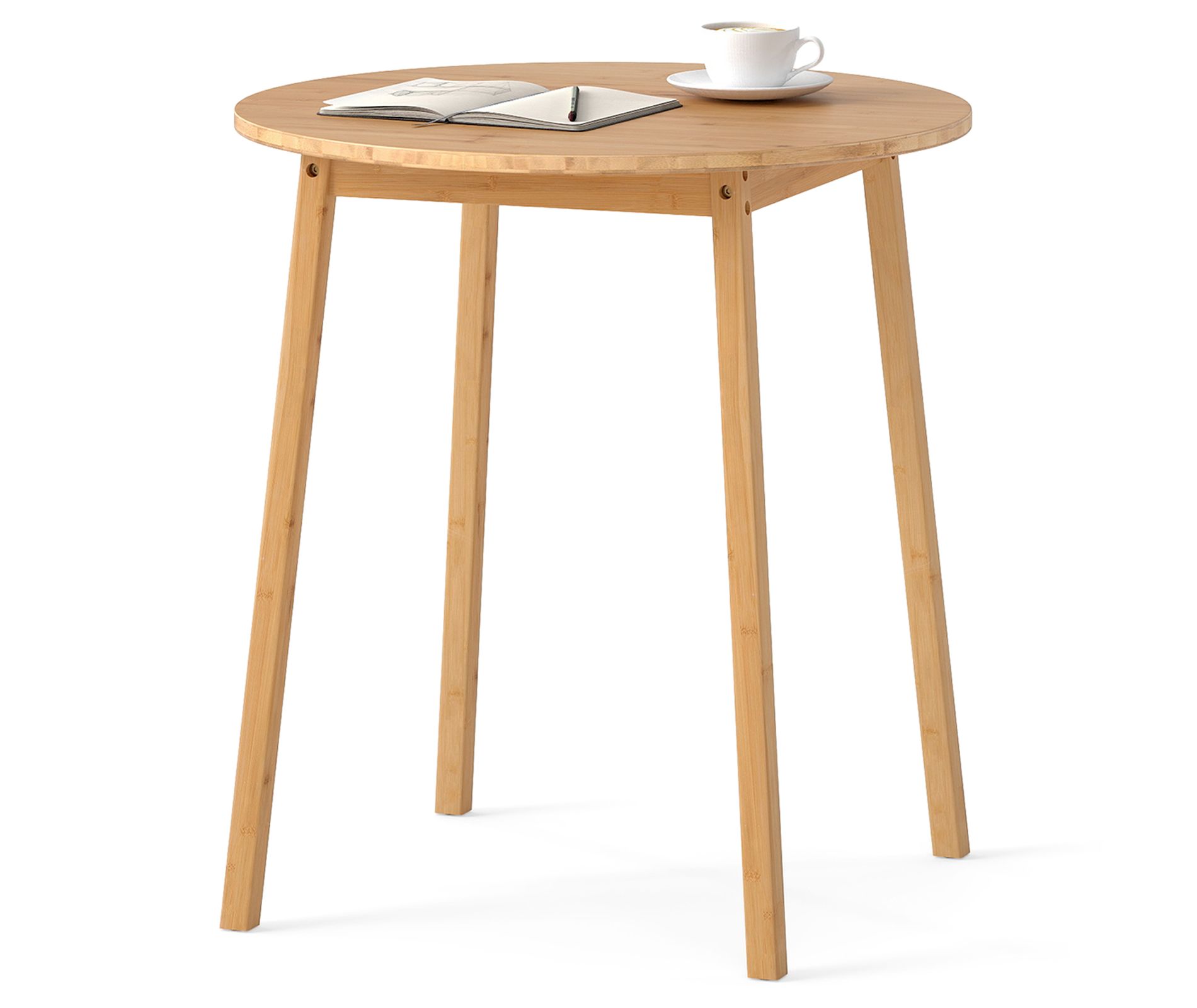 Costway 27.5'' Round Bamboo Dining Table for 2-4 Person for Small Space Dining Room