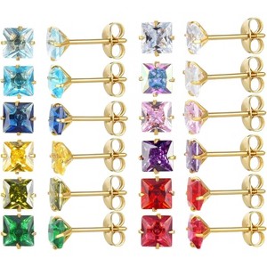 12 Pairs Surgical Steel Stud Earrings: Round, Heart, Star & CZ Birthstone Designs for Women - 1 of 4