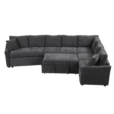 NicBex Modern 124.8" Pull Out Sofa Bed Chenille Convertible Sleeper Sofa with USB Ports for Living Room